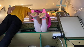 Boss spreading Alice legs for better pussy upskirt view
