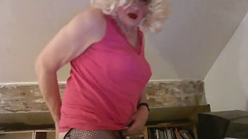 Slutty CD, Sissy Sarah Millward plays with her sissy clit and sticks dildo up her lady hole, but can&#039_t write &#039_Fag&#039_ on her chest properly - silly old tart!