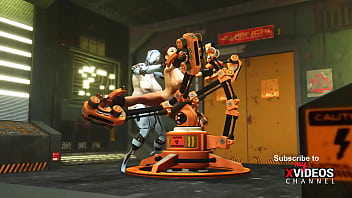I just want your dick! Robot shemale fucks a sexy cuffed busty brunette in the sci-fi lab