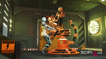 I just want your dick! Robot shemale fucks a sexy cuffed busty brunette in the sci-fi lab