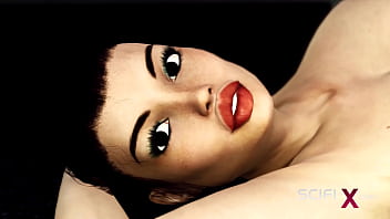 I just want your dick! Robot shemale fucks a sexy cuffed busty brunette in the sci-fi lab