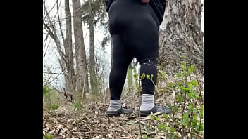 Pregnant BBW gets bent over a tree