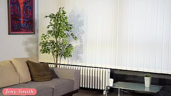 Waiting: Jeny Smith teasing a man bottomless. Flashing tits and pussy with mini skirt