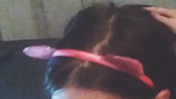 Lady boy rides fat dildo