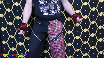 Perverse punk makes himself with a grinding machine, before he strip and dance (p)