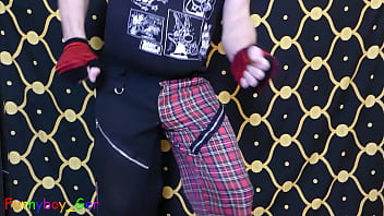 Perverse punk makes himself with a grinding machine, before he strip and dance (p)