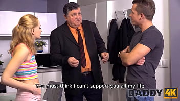 DADDY4K. For cash fat man fucks stepsons girlfriend in front of poor fellow