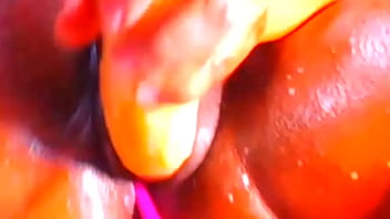 Black ebony playing game and creampie