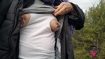 nippleringlover kinky mother flashing extreme pierced nipples pierced pussy and sexy ass on public street