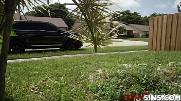 Sydney Paige blows Jay Bangher'_s thick black cock right in front of the door