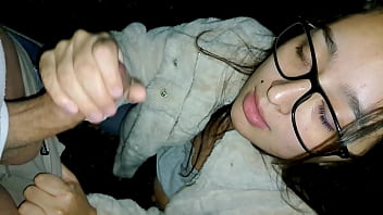 Stepsister gives a blowjob while taking a walk in the woods outdoor