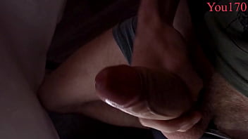 The guy'_s big dick got up and he has to shoot cum, close-up, moaning