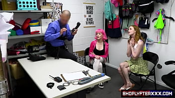 Two Sensual Thief Girls Scarlet Skies and Evie Rees have to undress, spread their legs and suck his cock until he cums to get free