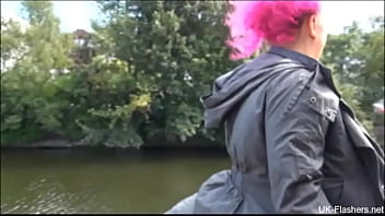 Pink hair fattie naked on the Road