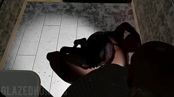 Sexy Black Chick Gives Head To Guy She Just Met At A Party In The Bathroom