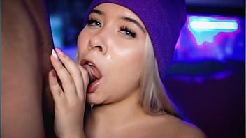 Blonde with a face full of hot cum keeps sucking her guy'_s cock so he fucks her again