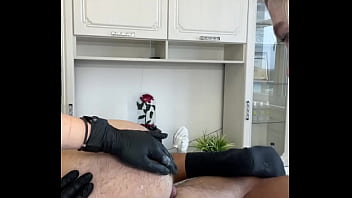 During a depilation training by SugarNadya, a client CUM on a young apprentice