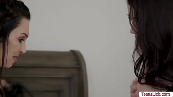 Stepmom and stepdaughter lick each other