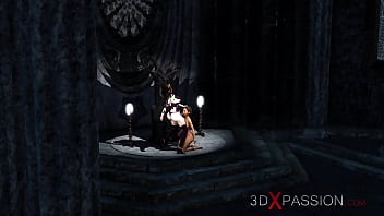 A Raunchy sexy hottie gets fucked by 3d hot shemale in the dark castle