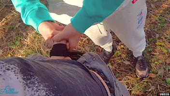 Girl masturbates to a stranger outdoor and cum on pantyhose