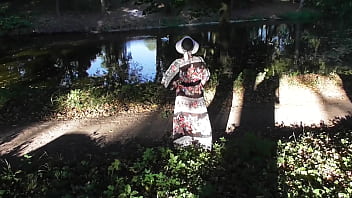 Hairy mature flashing in the park