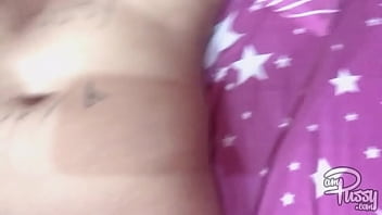 Asian teen girl writes AMPUSSY on her naked body