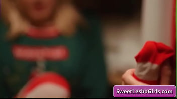 Lovely teen lesbian babes Elexis Monroe, Brandi Love licking their feet and make out on Christmas Eve