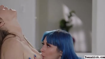 Busty babe licks her horny girlfriend