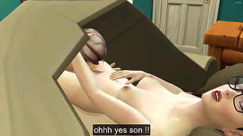 Asian stepmom catches her stepson again masturbating in his room watching a porn movie in front of the computer and she decided to help him by having sex with him