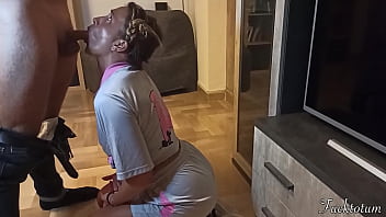 Silly Follege Cheerleader First Time asking for &quot_Trick or Treat&quot_. Old Man Tricks her and he'_s got his Cock in her mouth. Great Deepthroat. Her Slutty Face and Uniform covered by his Big Cumshot. Teen Halloween Perfect Blowjob.