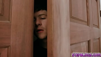 Stepsisters caught their stepbro spying on them while they are having some fun