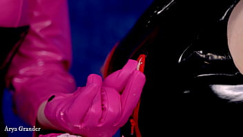 Sexy Lesbian Play With Ice Cube and Gag in PVC fetish lingerie Arya Grander and model Fetishaura