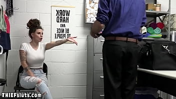 Busty inked teen suspect Indica Flower has to fuck a cop on CCTV