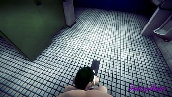 Cyber Punk 2077 Hentai Sex in a Public Toilet blowjob sucking a big dick with cum in her mouth and creampie in pussy