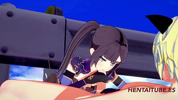 Genshin Impact Hentai 3D - Mona Handjob, Blowjob, Boobjob and Fucked with creampie in her pussy sex 1/2