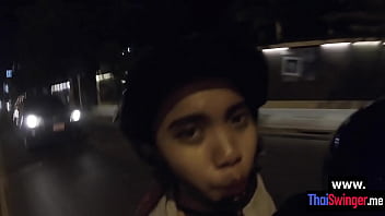 Amateur Asian slut sucking big hard cock and pleased perverted white friend