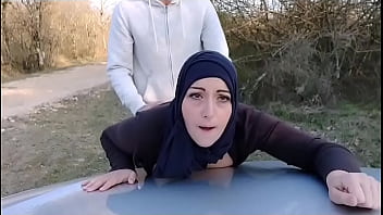 This muslim bitch gets her pussy and ass filled while her husband waits for her in the car !?