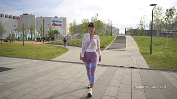 Transparent leggings and sheer shirt in public