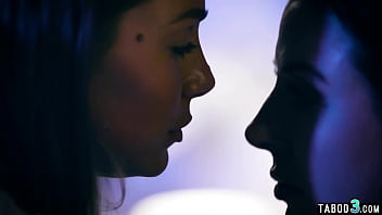 Naughty lesbian teen Abigail Mac consoling her chubby MILF neighbor Angela White