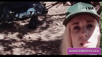 Horny lesbian sexy girls Aiden Ashley, Abigail Mac making out while camping