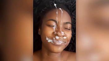 GIANT CUM FACIAL ON EBONY TEEN
