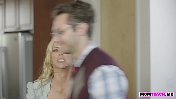 Horny boy fucks his busty MILF stepmom in the bathroom