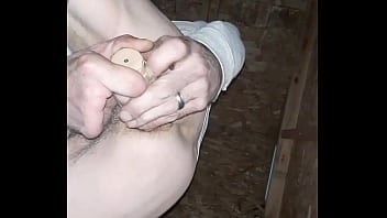 Gaping and stretching out ass lips outdoors