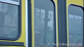 Crazy daring public bus sex action in front of amazed passengers and strangers by a couple with a cute girl and a guy with big dick doing a blowjob and a vaginal intercourse in a local transportation