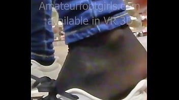Candid Feet shoeplay, Dangling, Dipping, shoeshop try shoes barefoot sweaty
