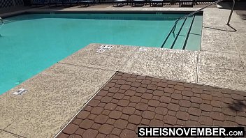 Stripping Off This Bikini Top &amp_ Bottom After Spending Time At The Pool, Tiny Ebony Babe Msnovember Undressing From Soaked Clothing To Wash Her Young Twat And Curvy Buns On Sheisnovember