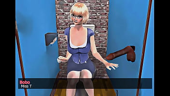 Teachuh Tiddies BBC gloryhole handjob scene from the game