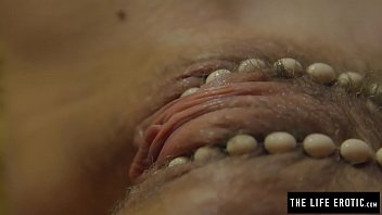 Close ups of puffy nippled milf masturbating hard on a balloon