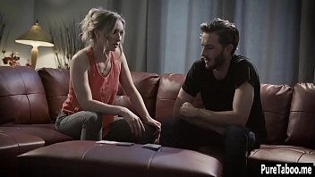 Nasty blonde with small tits jumped on a guys big cock