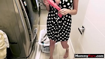 Step mom with huge tits fucks stepson during laundry